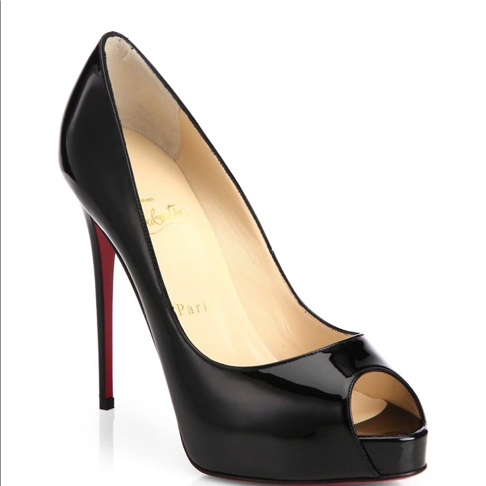 Christian Louboutin Black Patent Peep-Toe Stiletto with Red Sole
